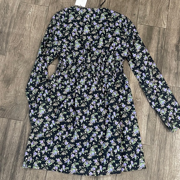 NWT Zara Black Floral Long Sleeve Cotton Dress - Picture 4 of 4
